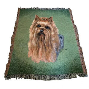 Judy Gibson Yorkie Yorkshire Terrier Dog Tapestry Throw Blanket Fringe Trim